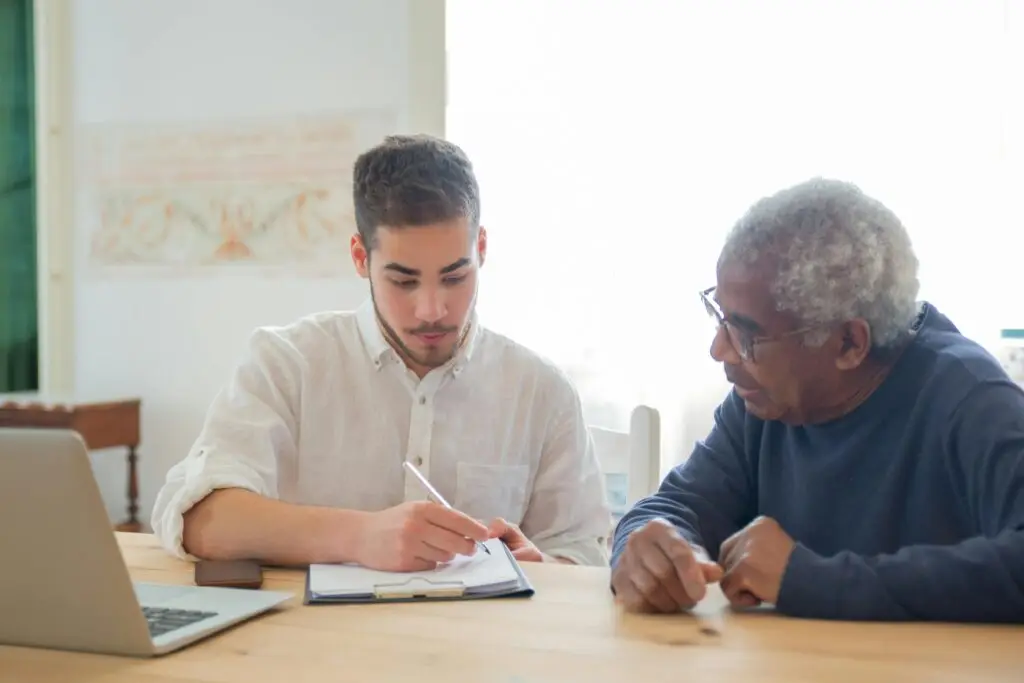 Elderly financial planning client seeking professional guidance