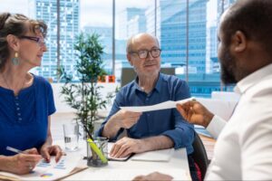 A couple working with an advisor on estate planning for generational wealth.